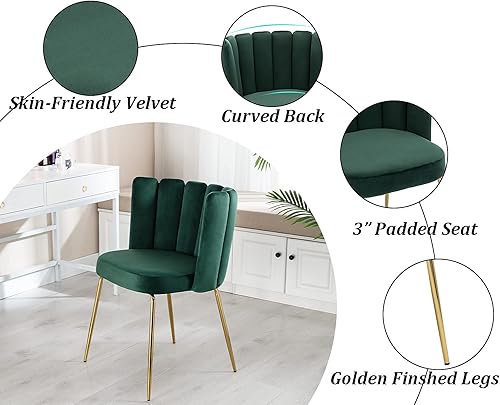 Vista 35 de Barrel - Juego de 2 sillas de comedor modernas de terciopelo, sillas tapizadas para cocina y comedor, sillas auxiliares con patas de metal dorado