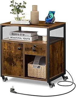 CLIPOP Rollcontainer, abschließbar, mobiler Aktenschrank mit 1 Schubladen, Schrank, und Offenes Fach, Druckertisch, Büro, Homeoffice, für A4/Legal/Letter, Vintagebraun-Schwarz