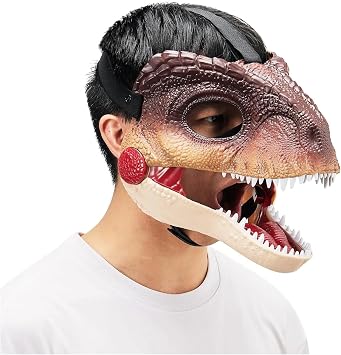 Dinosaur Mask, Mask Moving Jaw, Electric Dinosaur Toy Simulated Velociraptor Face Mask with Open Mouth Sound Effect for Kids Adults