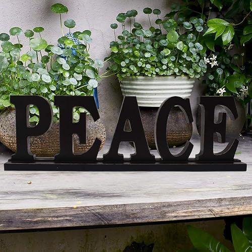 Miniatura 5 de Letrero de madera rústica de la paz para decoración del hogar, decoración decorativa de madera con recorte de palabra, decoración de mesa de paz