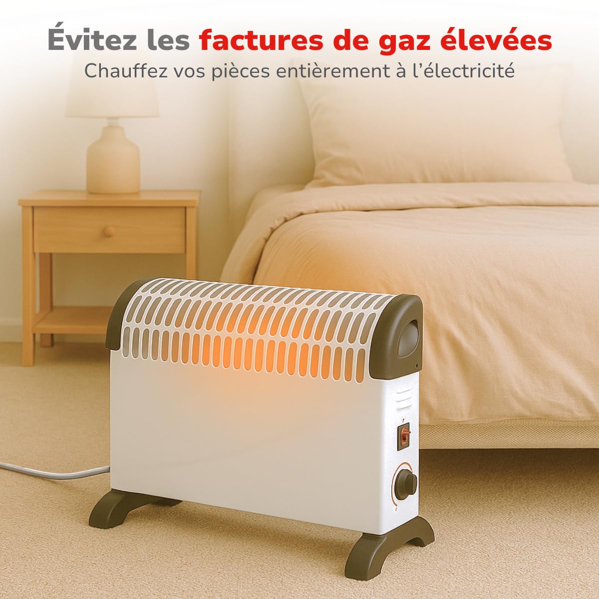 alpina Radiateur Convecteur 1500W – Chauffage Électrique à Convection Sur Pied – Chauffage Soufflant avec Thermostat Réglable – Radiateur d’Appoint Intérieur – 50 x 18 x 33 cm – Blanc