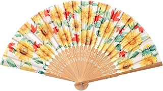 Hand Fan Bamboo Printed Pattern Folding Fan for Party Wedding Gift Small Sunflower