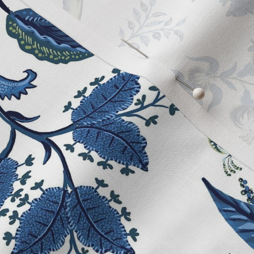 Spoonflower Fabric - Blue Chintz Floral Retro 1970S White Chinoiserie Regency Indian Flower Printed on Petal Cotton Fabric Fat Quarter - Sewing Quilting Apparel Crafts Decor