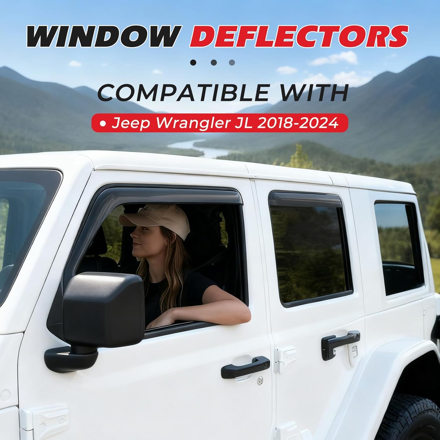 in-Channel Rain Guards Compatible with Jeep Wrangler JL 2018 2019 2020 2021 2022 2023 2024 Full Size Shatterproof Heavy-Duty Side Window Deflectors, Window Visor -Black, 4 PCS