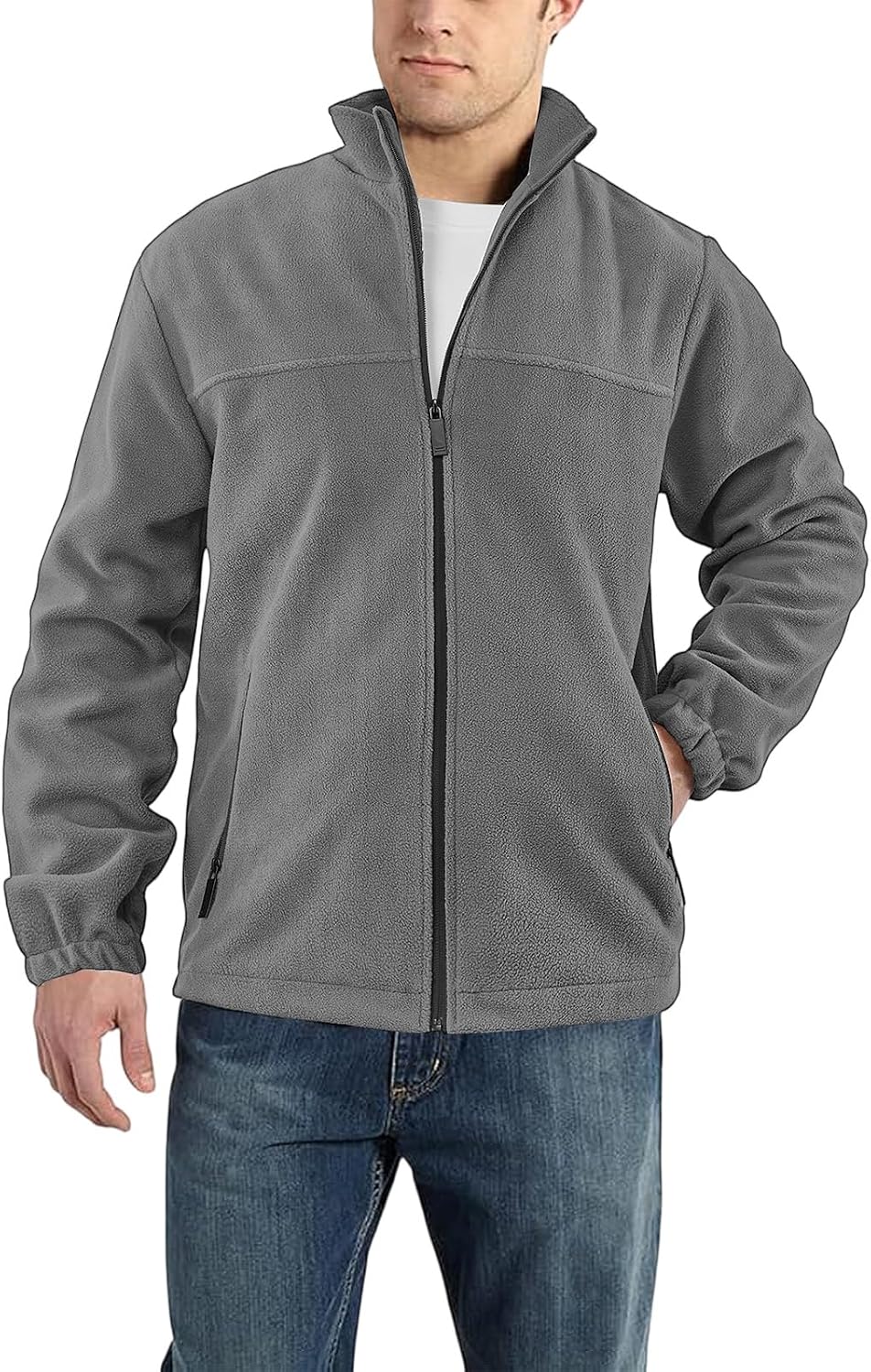 Mens Fleece Jacket – Zip Up Sweater, Lightweight Athletic Warm Soft Polar Full Zipper Jackets Mock Neck, S-2XL