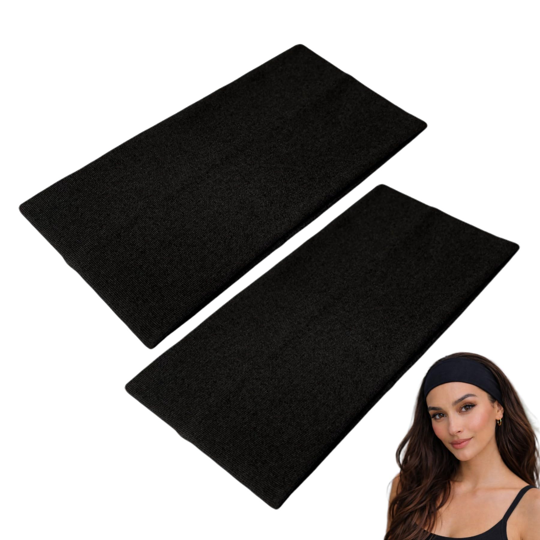 WESTEND CHOICE Extra Wide Headbands 11cm Plain Stretchy Kylie Head Band 2 Pack Unisex Bandeau Headbands for Women & Men Soft Hairbands Yoga Bandana Headband (Black)