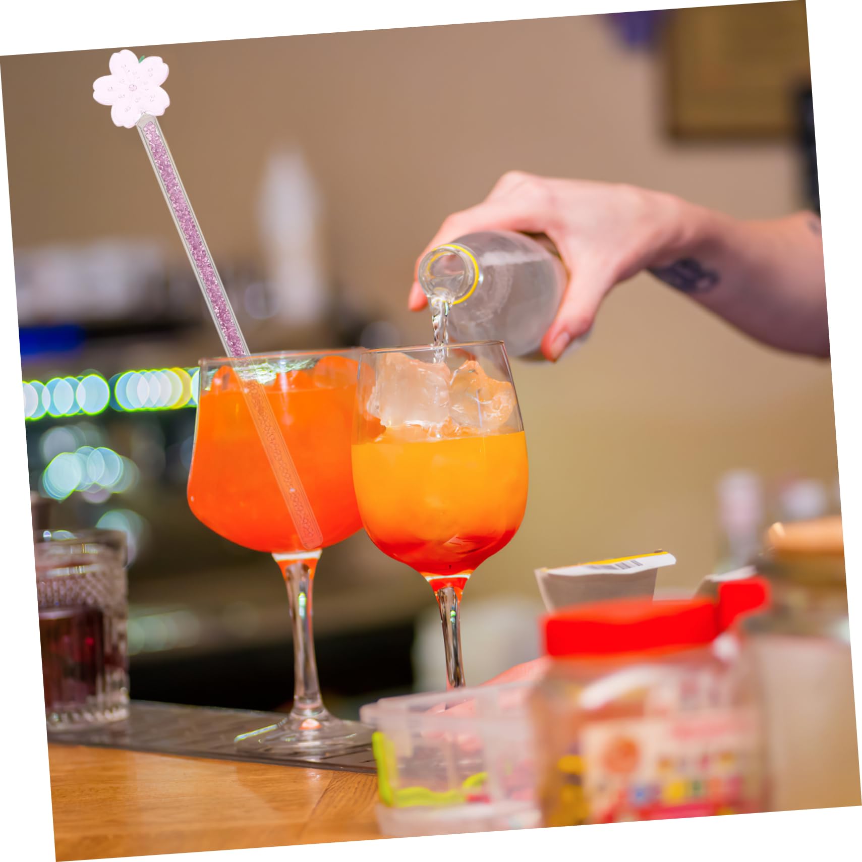 Healifty 1Pc Heat Resistant Glass Stirring Rod for Cocktails Coffee and Juice Portable Drink Mixer Stick for Bars Homes and Cafes Random Floral Design