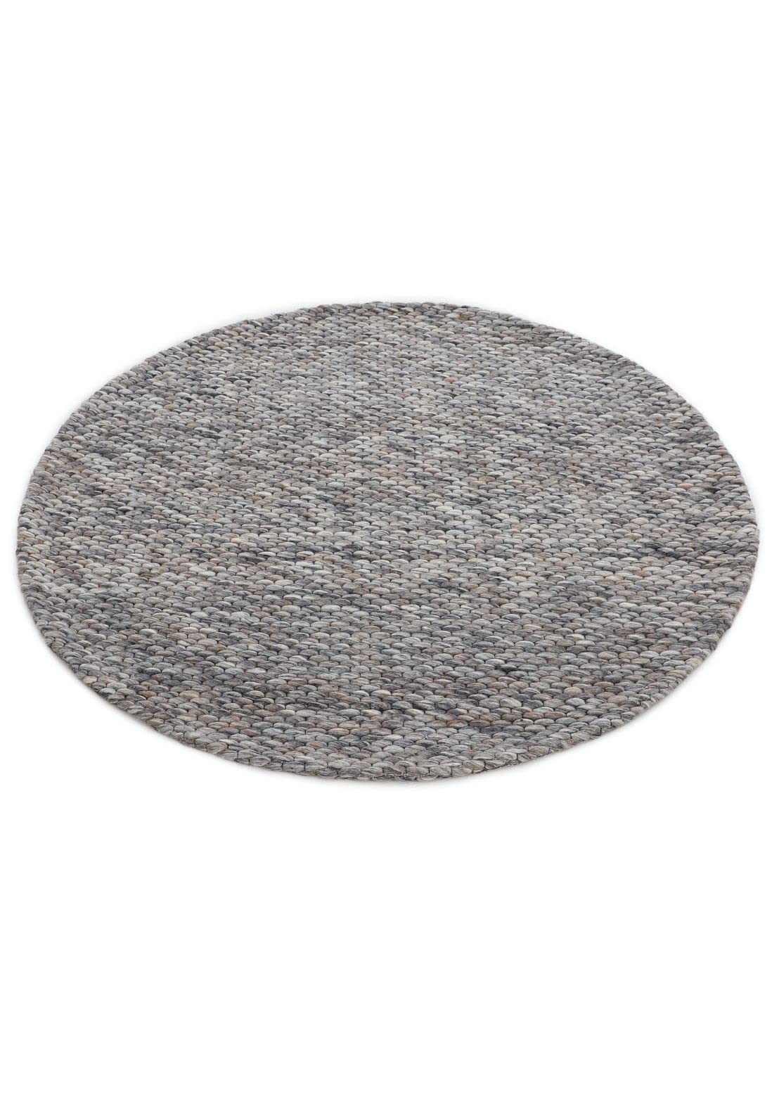carpetfine Wollteppich Sina weicher handweb Teppich Natur Rund Grau meliert Ø 80 cm | Zeitloser Wollteppich für Wohnzimmer, Schlafzimmer & Kinderzimmer