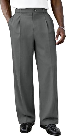 PLEPAN Men's Casual Dress Pants Pleated Baggy Wide Leg Relaxed Fit Slacks Expandable Waist Trousers