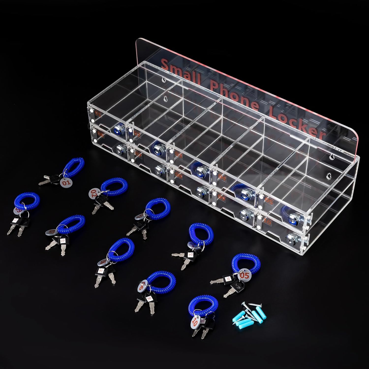 Mobile Phone Storage Box Transparent Acrylic Mobile Phone Security Locker with Key,10-Slot Wall-Mounted Acrylic Phone Locker Box - Secure Cell Phone Storage Cabinet with Locks & Keys for Off