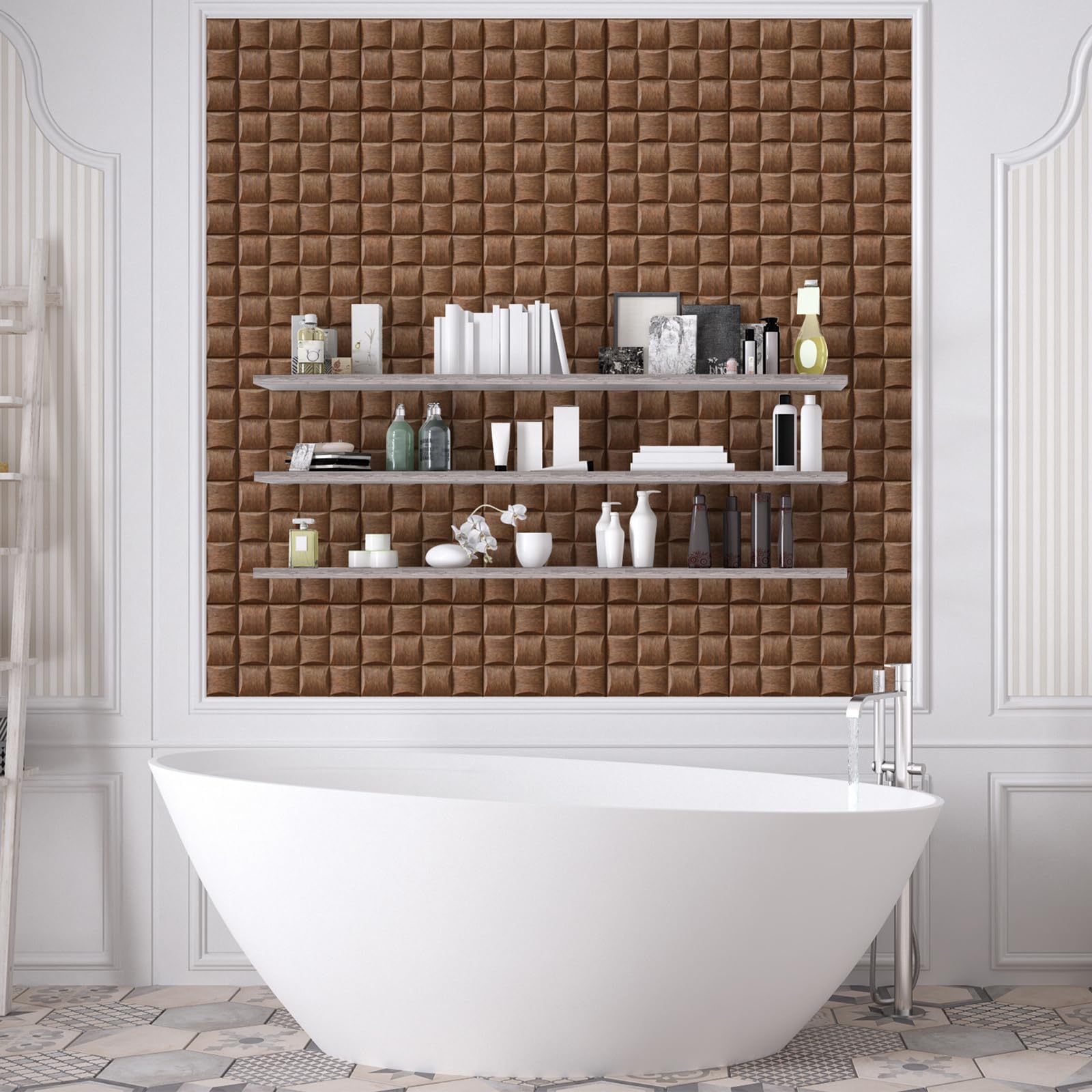 Selbstklebende 3D Wandpaneele Holzoptik,Wasserdichte PE-Schaum Wandfliesen Wandverkleidung,30x30 cm 10 Stück,Wanddekoration für Wohnzimmer Schlafzimmer Bad Küche Hintergrundwand