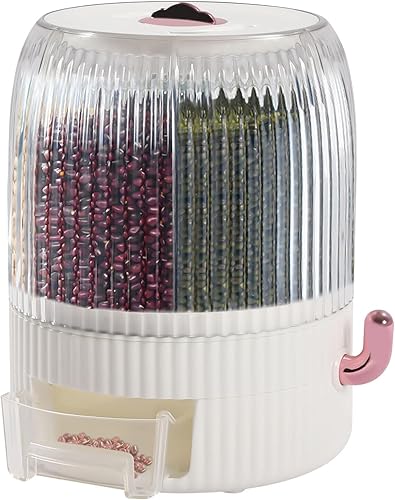 Miniatura 1 de Xuthusman Contenedor de almacenamiento de arroz y granos de 6 rejillas, dispensador de alimentos giratorio de 360 para granos pequeños, frijoles,