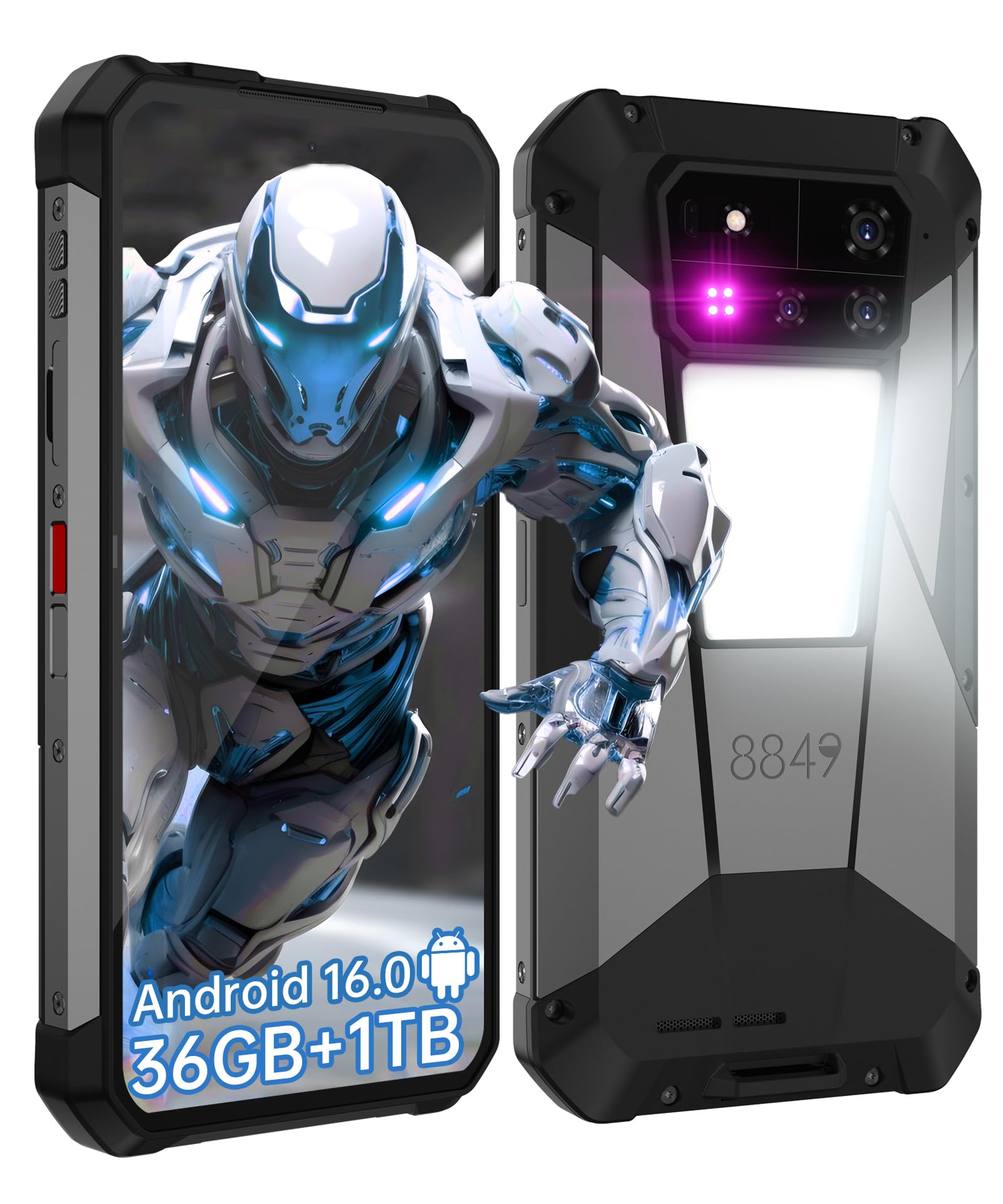 8849 Tank 4 Pro Phone 5G, Android 16 1TB Rugged Smartphone with Projector | 6.73’’ 3K AMOLED Screen, IP68 Waterproof, Heavy Duty Unlocked Outdoor Mobile Phones, Big Battery OTG for Field Work, Camping