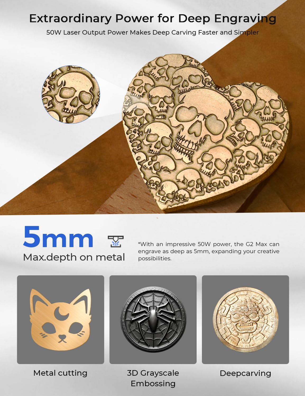 GWEIKE G2 Max 50W Fiber Laser Engraver with 3D & Deep Engraving, 15000mm/s Fast Laser Engraver Machine, 150x150mm Working Area, 0.001mm Laser Marking Machine for Jewelry, Metal, Leather, Dog Tags