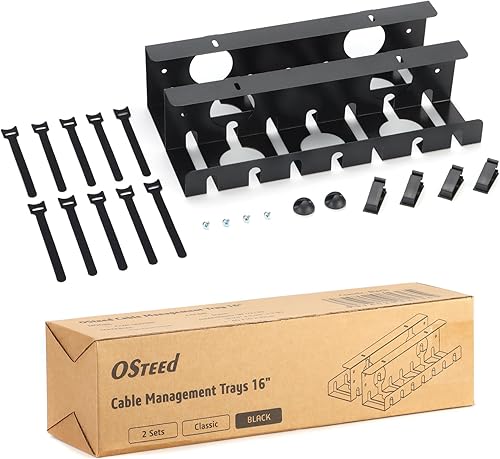 Bandeja organizadora de cables para debajo del escritorio, paquete de 2 unidades, color negro, organizador de cables de escritorio para el hogar y