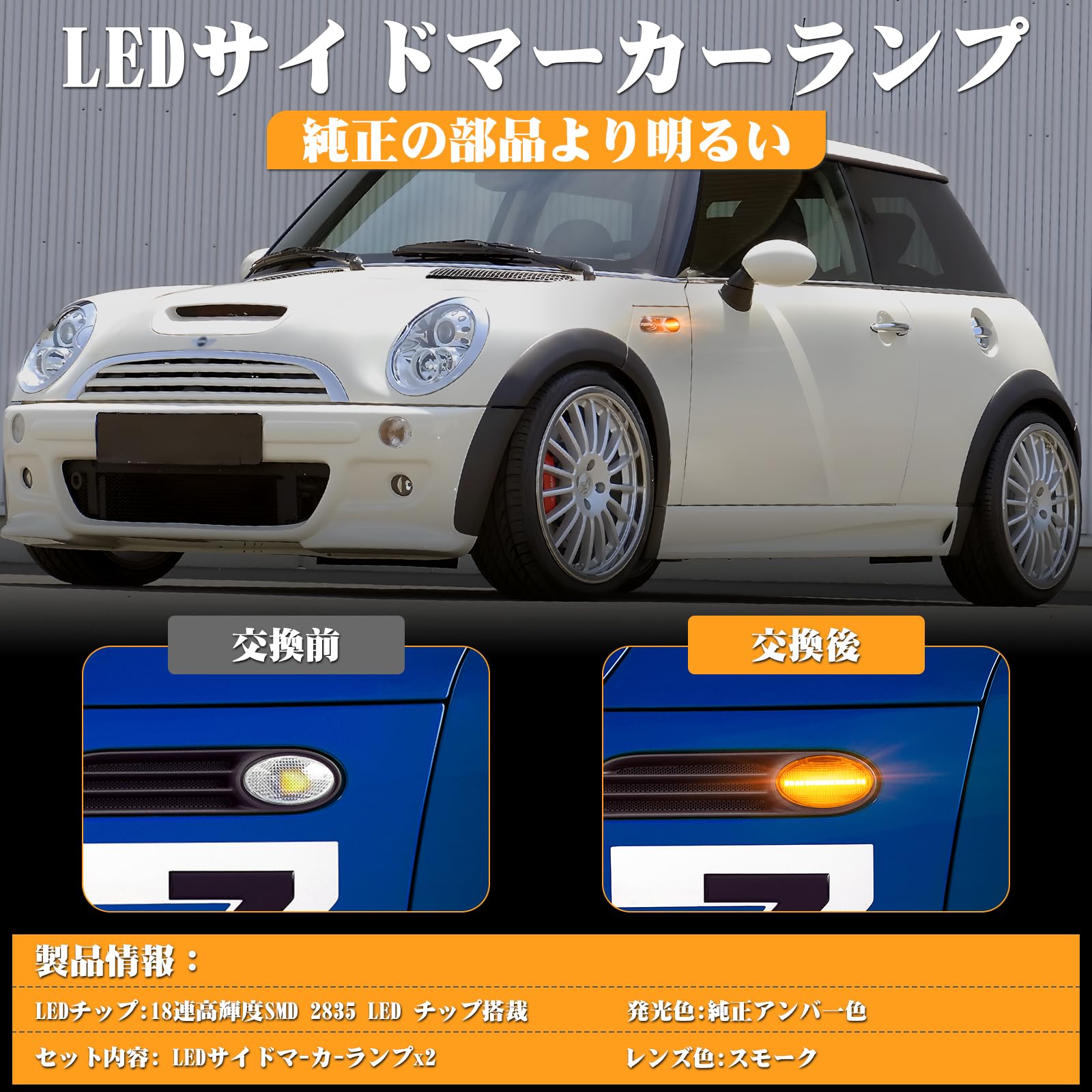 Amazon.co.jp: POPMOTORZ LED サイドマーカー R50 R53 R52 点滅タイプ 