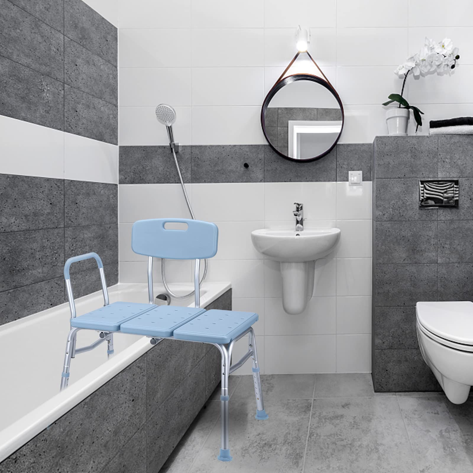 ACXIN - Sedile per vasca da bagno per anziani con manico imbottito, regolabile in altezza, sedia doccia per vasca da bagno, sgabello doccia con schienale e braccioli, antiscivolo, capacità di peso
