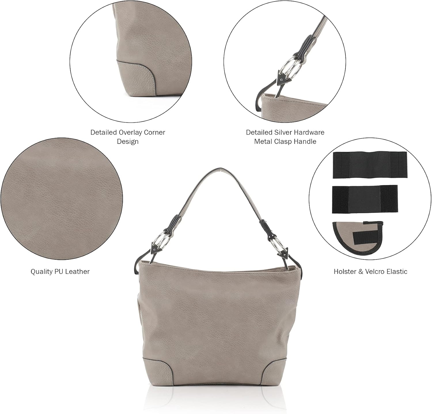 Lydia Concealed Carry Lock and Key Hobo Handbag Grey