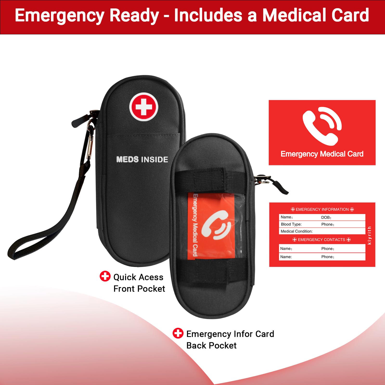 Bolsa de Transporte para EpiPen, Funda de Medicamentos Aislada con Cremallera YKK, Estuche Emergencia de Viaje, para 2 EpiPens o Auvi-Q, inhalador de asma, Medicina de Alergias, (Negro)