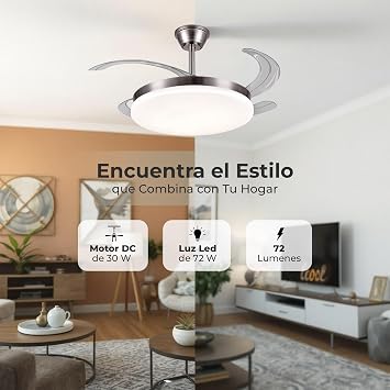 LUMIKING Ceiling Fan LED Light 72W Retractable and Silent – Folding Fan Lamp Blades with 3 Light Shades (3000-4000-6000K) – 6 Speeds, Memory, Summer Winter Mode, Ø108 cm [Energy Class F]