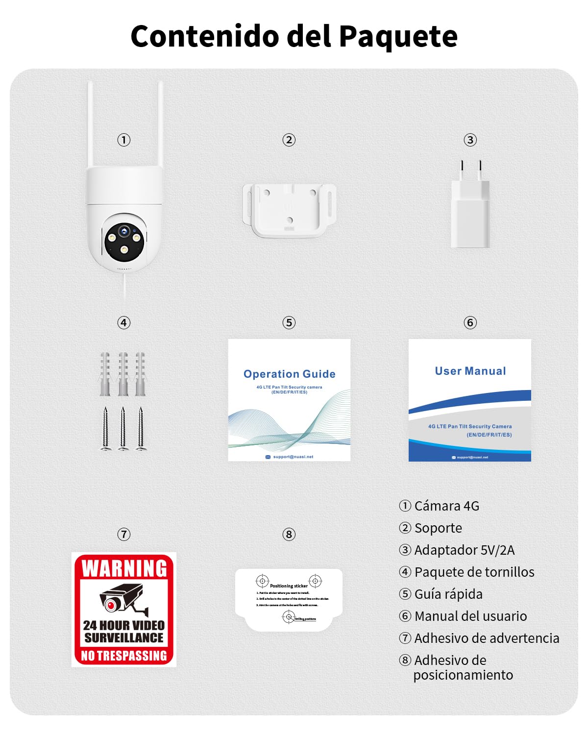 4G LTE Cámara Vigilancia Exterior con Tarjeta SIM, 360° PTZ Cámara Grabación 24/7 con Detección Humana AI e Visión Nocturna Colorida, Audio Bidireccional, Impermeable IP66