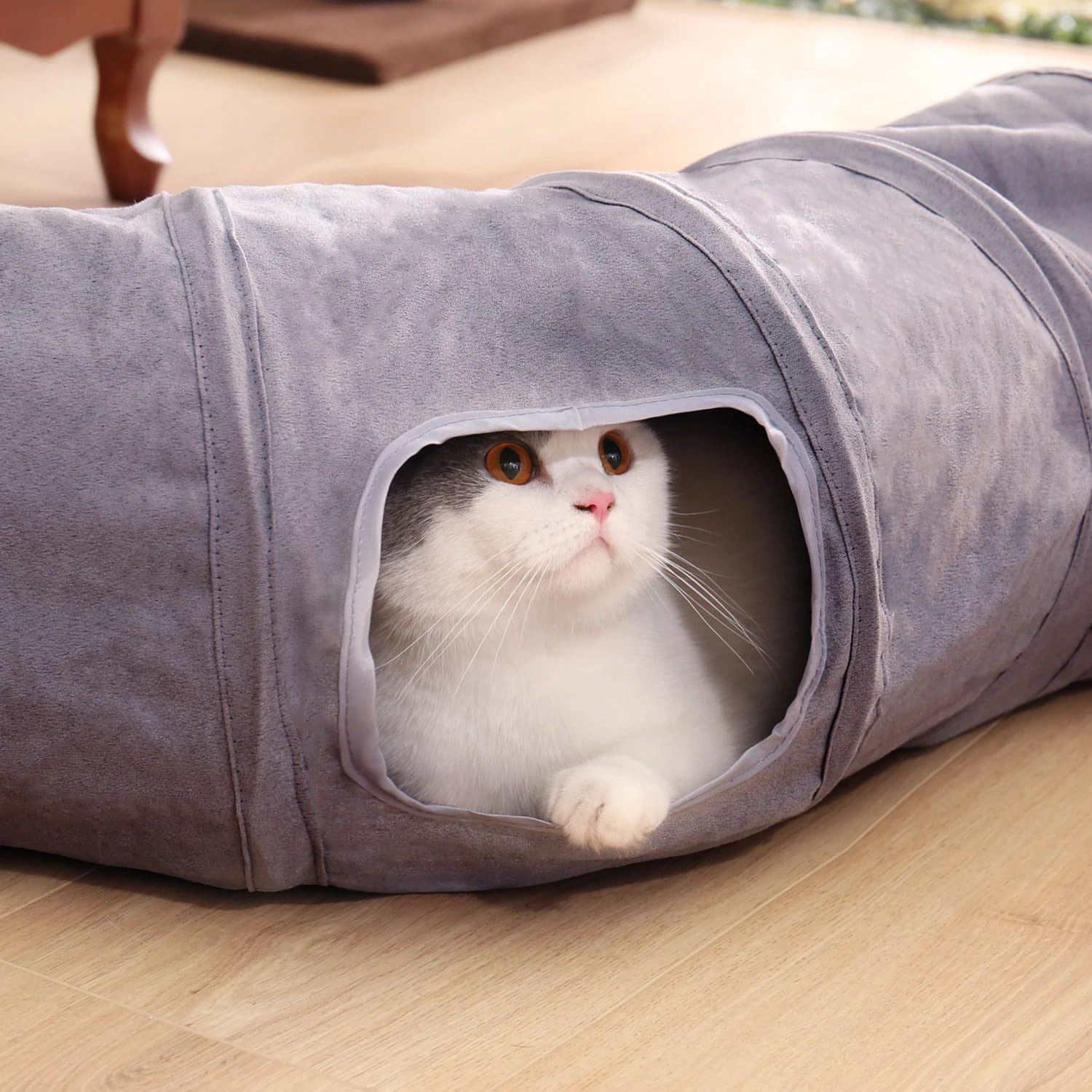 Tunnel De Jeu pour Chat Pliable 2 Trous 130cm Tunnel pour Chat Jouer Son Froissé Chat Lapin Tunnel De Jeu avec Balle Chaton Chat Jouet