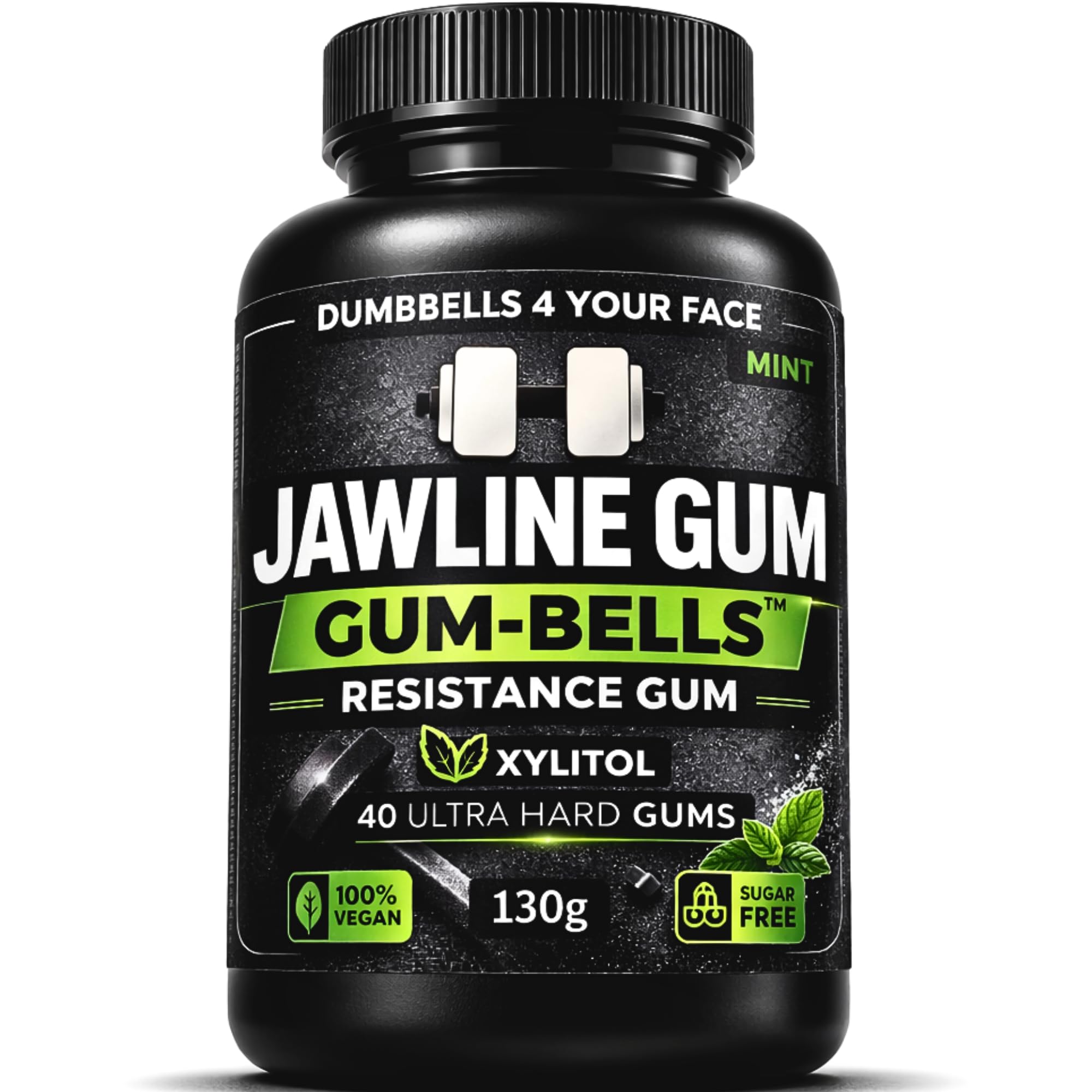 GUMBELLS® Xylitol Jawline Gum – Gomme dure ultra résistante pour mâchoire, menthe, sans sucre, Lot
