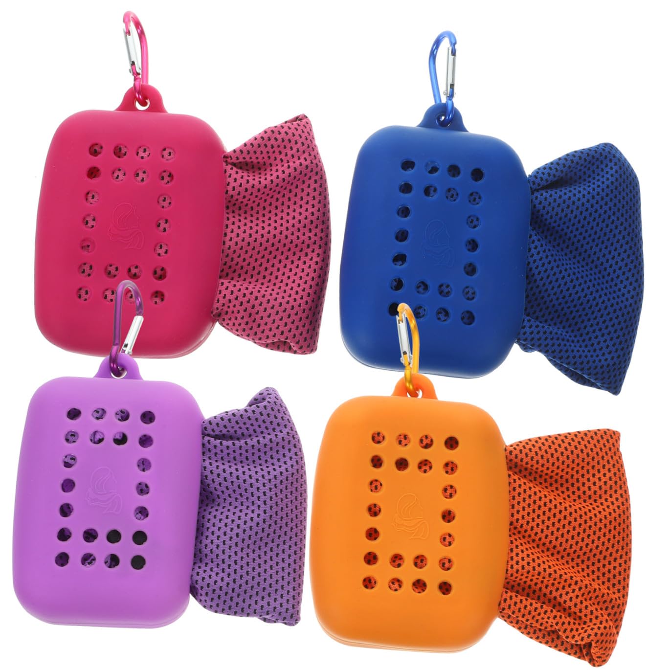 WOONEKY Lot de 4 serviettes de glace en polyester avec housse en silicone - Serviettes rafraîchissantes à séchage rapide et très absorbantes pour fitness et yoga dans un étui de voyage pratique
