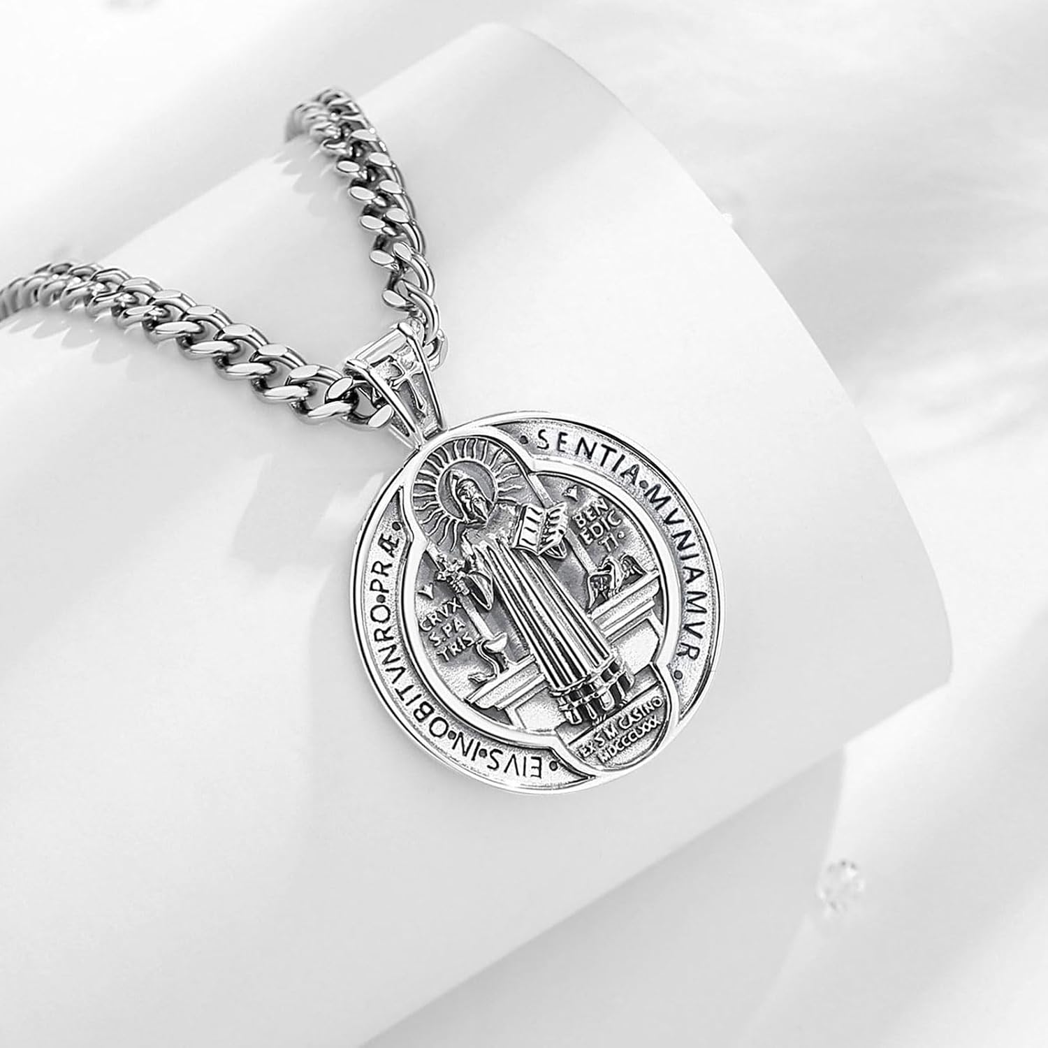 EUDORA S925 Sterling Silver Virgin Mary/ST Benedict/St Christopher/Archangel Michael Raphael Metatron/St Tude Crucifix Necklace Bible Verse Pendant Protection Religious Jewelry Gifts For Men Women