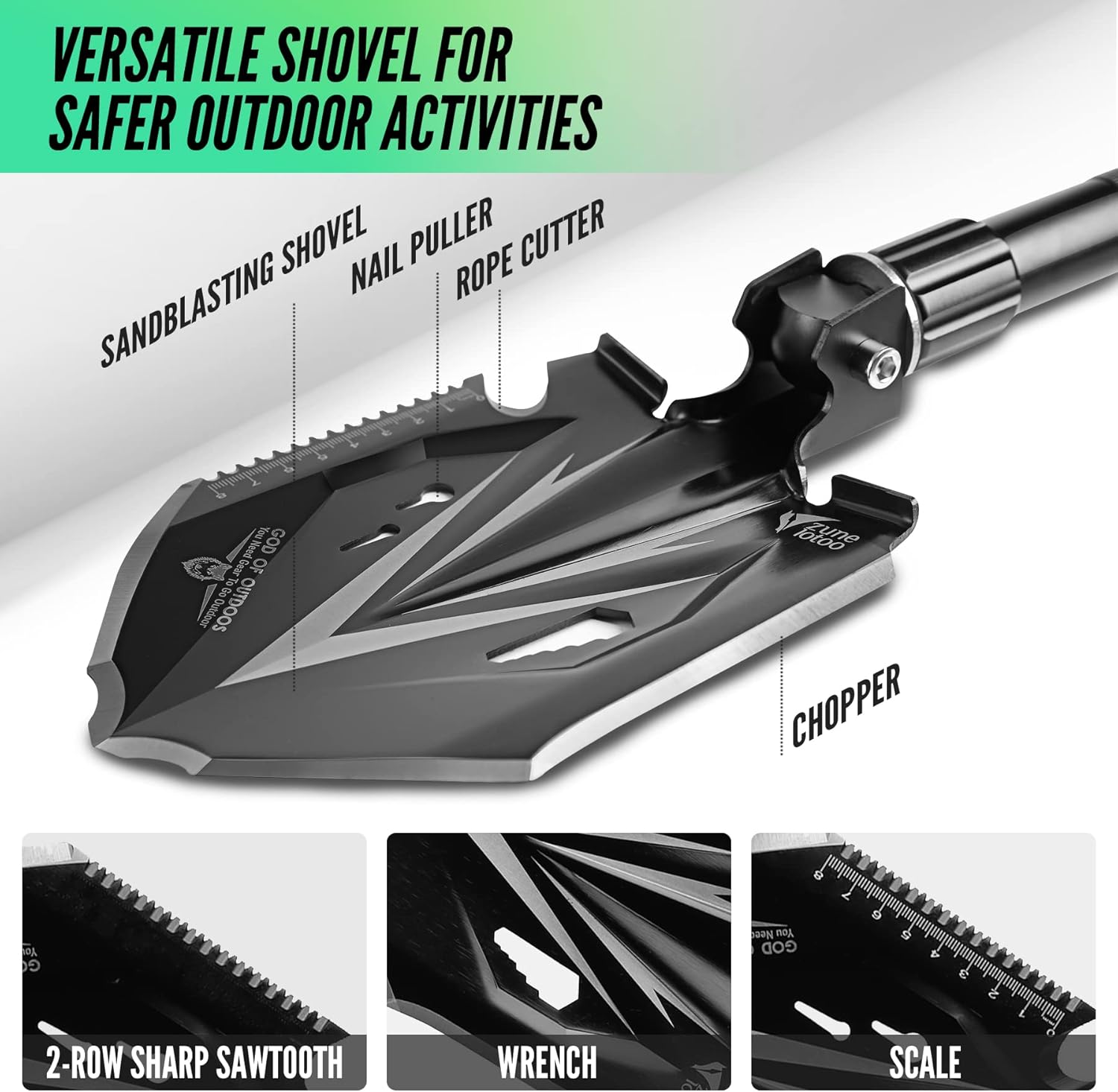 Zune Lotoo Tactical Shovel Survival Tool, 18 in 1 Small Camping Shovel Folding Multitool Compact Entrenching Tool Heavy Duty for Hiking Backpack Emergency Spade Lightweight Car Truck Gift Survivalist