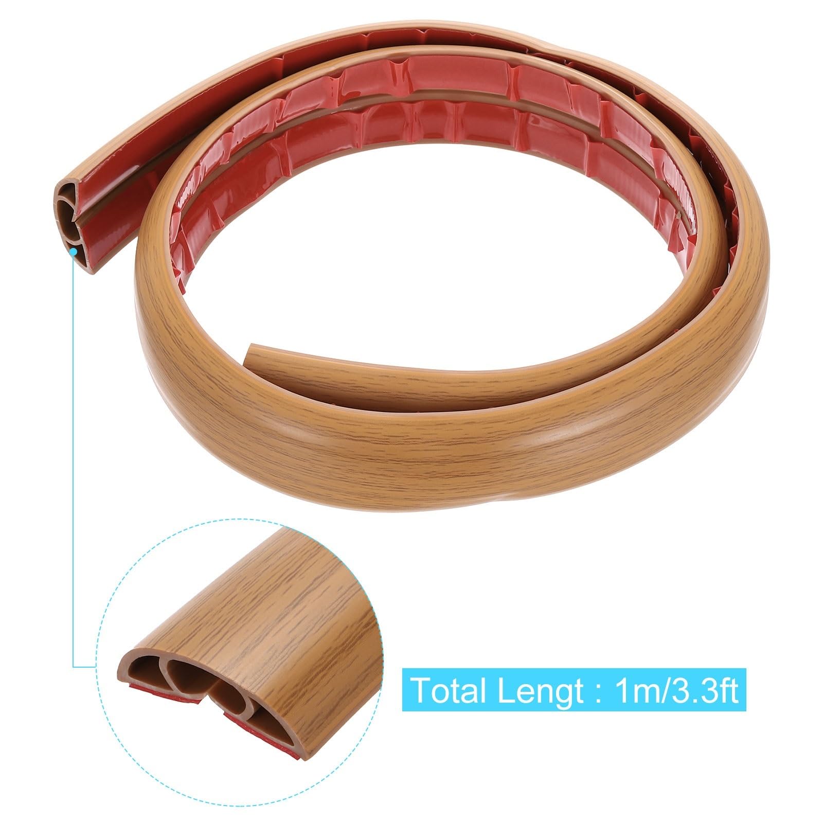 Canalina Passacavi Adesiva Copricavo autoadesivo da pavimento 1/3/6 metri, 0,5" L x,3" A, for la protezione della gestione dei cavi(6m Light Brown Wood)