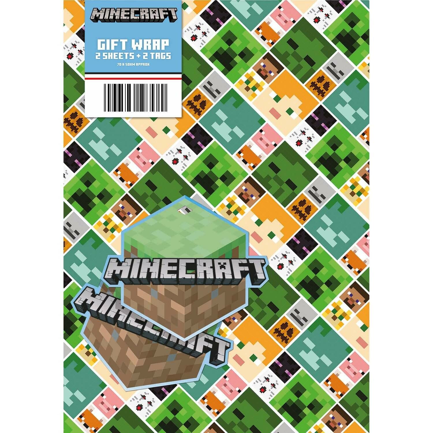 Minecraft Birthday Wrapping Paper 2 Sheet 2 Tags New minecraft gift wrap