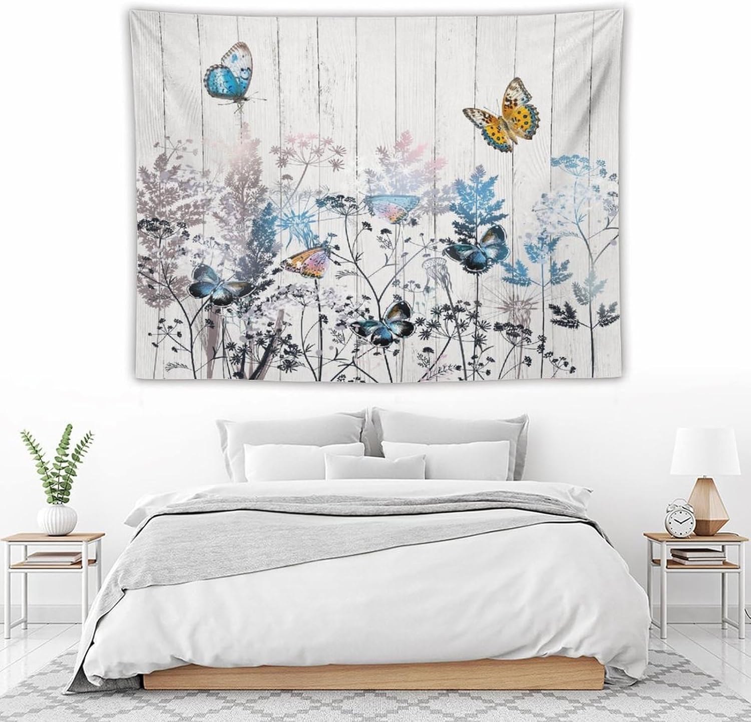Kurtect Nature Dandelion Tapestry,Rustic Floral Wood Plank Butterfly Theme Print Tapestries for Living Room Party Beach Picnic Blankets Tablecloths Wall Decor, 60x80 in
