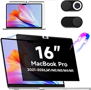 IPROKKO覗き見防止フィルター Mac pro 16 覗き見防止フィルム(2021-2026,M1-M5PRO/MAX)に対応 磁気プライバシーフィルム カメラカバー付き ブルーライト防止 反射防止 両面使用 A3429 A3428 A3403 A3186 A2991 A2780 A2485