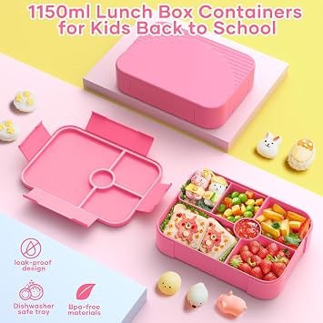 LEIKEEGO Children's Lunch Box with Compartments Leak-Proof Lunch Box Children for Girls and Boys Lunch Box Children for Nursery and School (Pink)