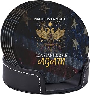 Coasters Make Istanbul Constantinople Again Drink for Weddings Bars Homes Offices 6 Pcs Leather with Holder Perfect Decoration Family Table Protection