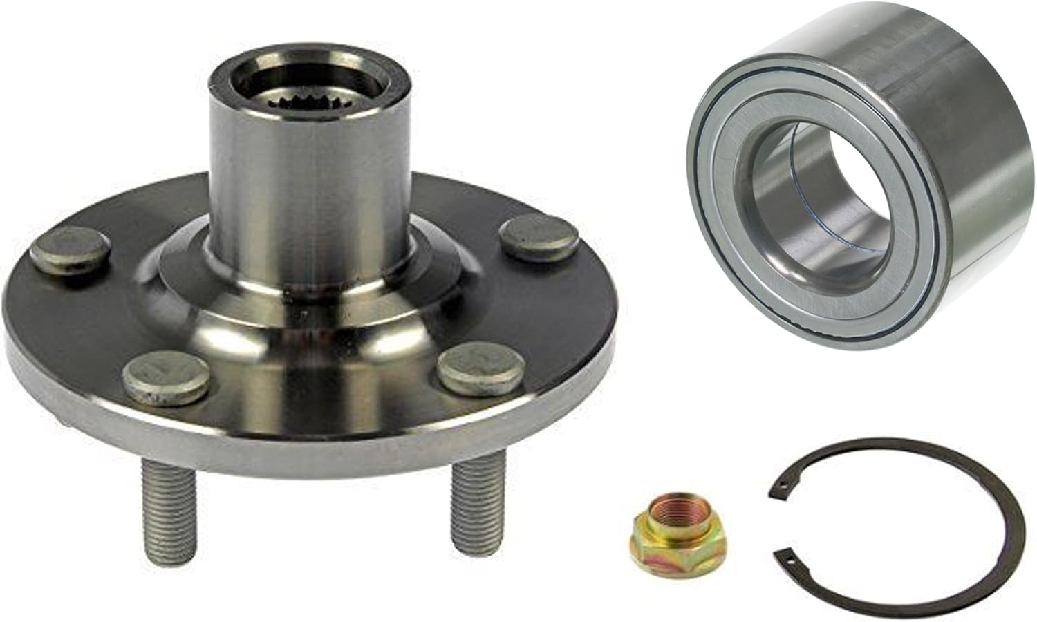 DTA Front Wheel Hub Wheel Bearing Repair Kit with nut and Clip Left or Right Compatible with 2004-09 Toyota Camry 4cyl; 12-17 Toyota Camry 4cyl; 04-08 Toyota Solara 4cly; 01-07 Toyota Highlander 4cyl