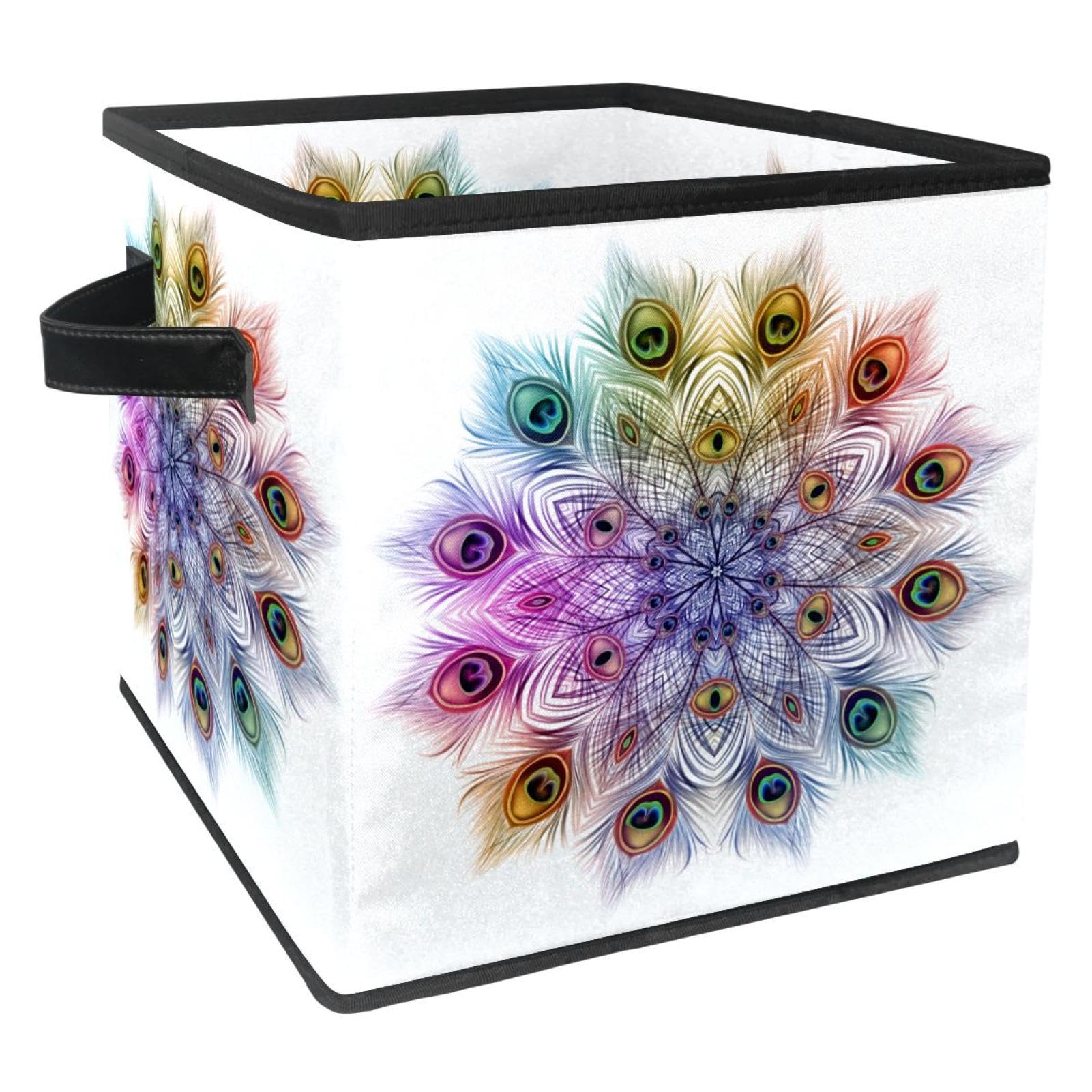 Boîte de rangement pliable en tissu cube motif paon