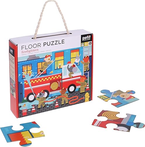 Miniatura 2 de Petit Collage Rompecabezas de piso, bomberos, 24 piezas, rompecabezas grande para niños, rompecabezas de bomberos completo mide 18 x 24 pulgadas, es