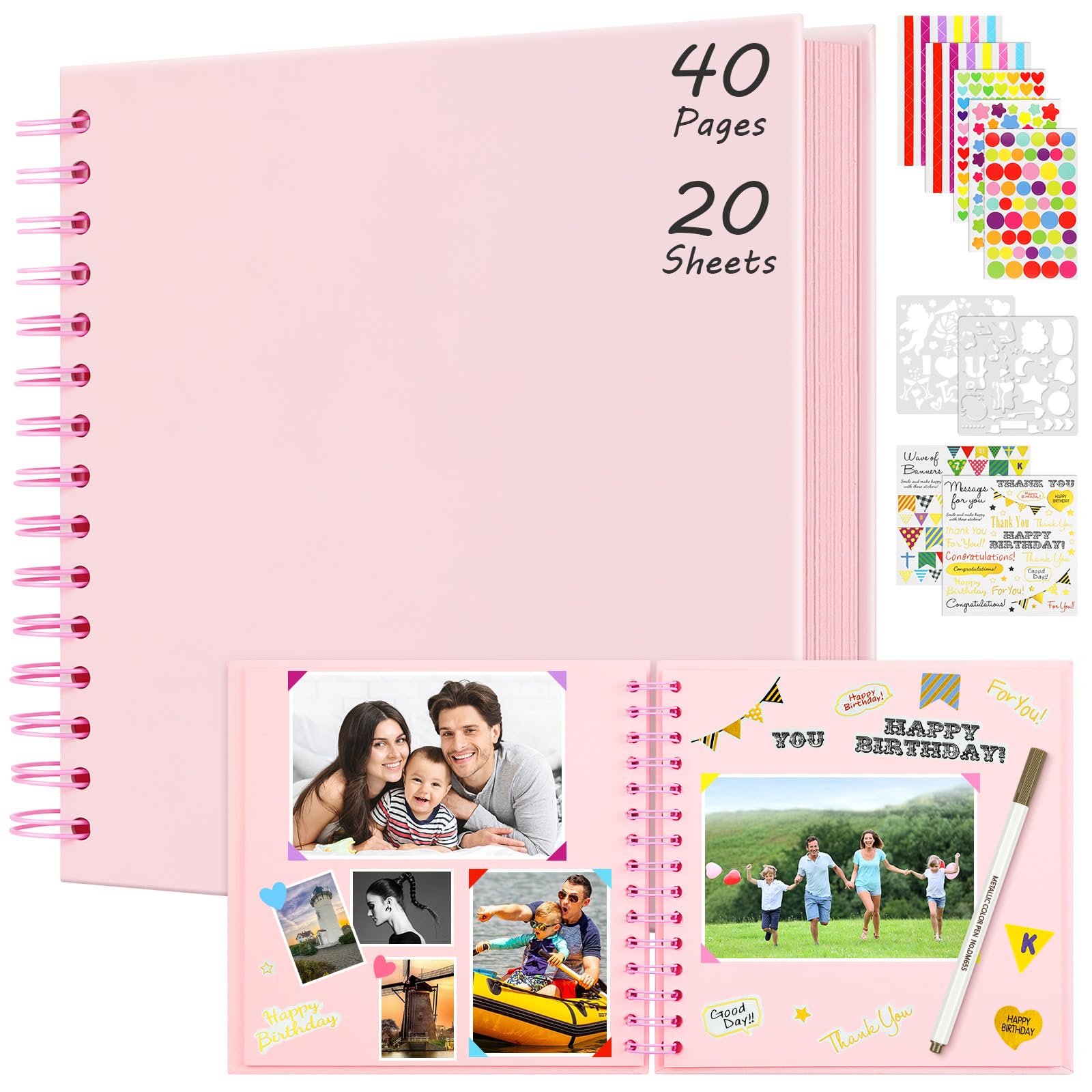 AOOTE DIY Scrapbook Album, 20 Sheets DIY Memory Album, 19.5×19.5cm