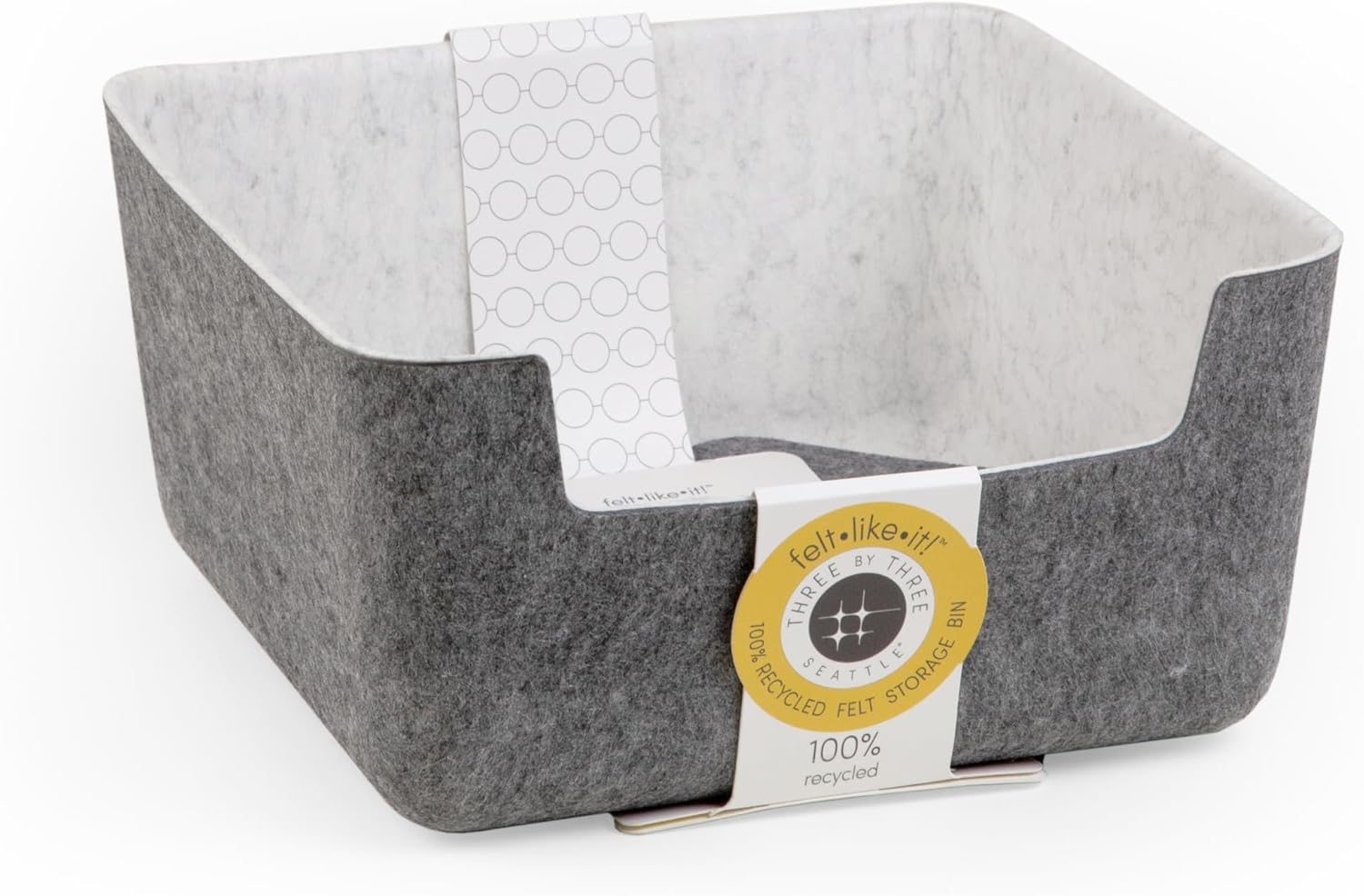 Three by Three Seattle felt·like·it!™ Medium Cubby Storage Bin Set of 2 with Dividers – Eco-Friendly Recycled Felt Bins for Home & Office Organization, Charcoal