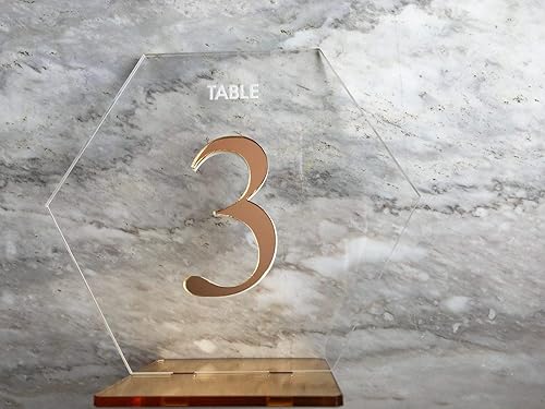 Miniatura 4 de Hexagon Wedding Table Number Holders with Base, Geometric Shape, Luxury Wedding Silver Gold Mirror Clear Acrylic, Any Color, Event Birthday