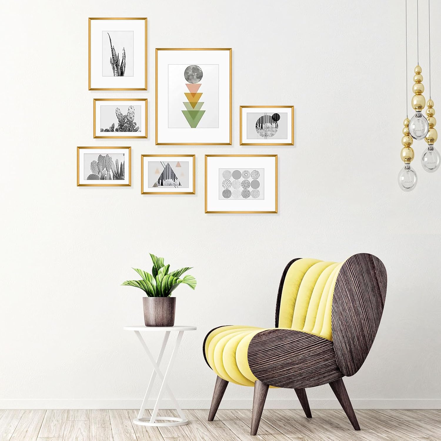 Golden State Art, Aluminum Gallery Wall Frame Set of 7 - Includes One 11x14, Two 8x10, and Four 5x7 - Metal Frames with Mat & Real Glass Cover for Elegant Home or Office Decor (Style 2, Bronze)