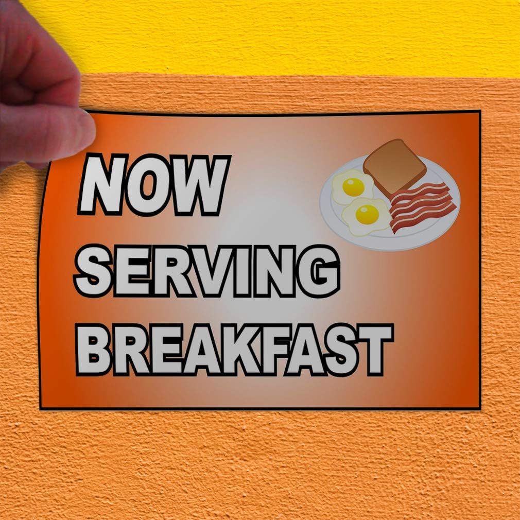 Decal Sticker Multiple Sizes Now Serving Breakfast2 Restaurant & Food Now Serving Breakfast Outdoor Store Sign Red - 14inx10in, Set of 2