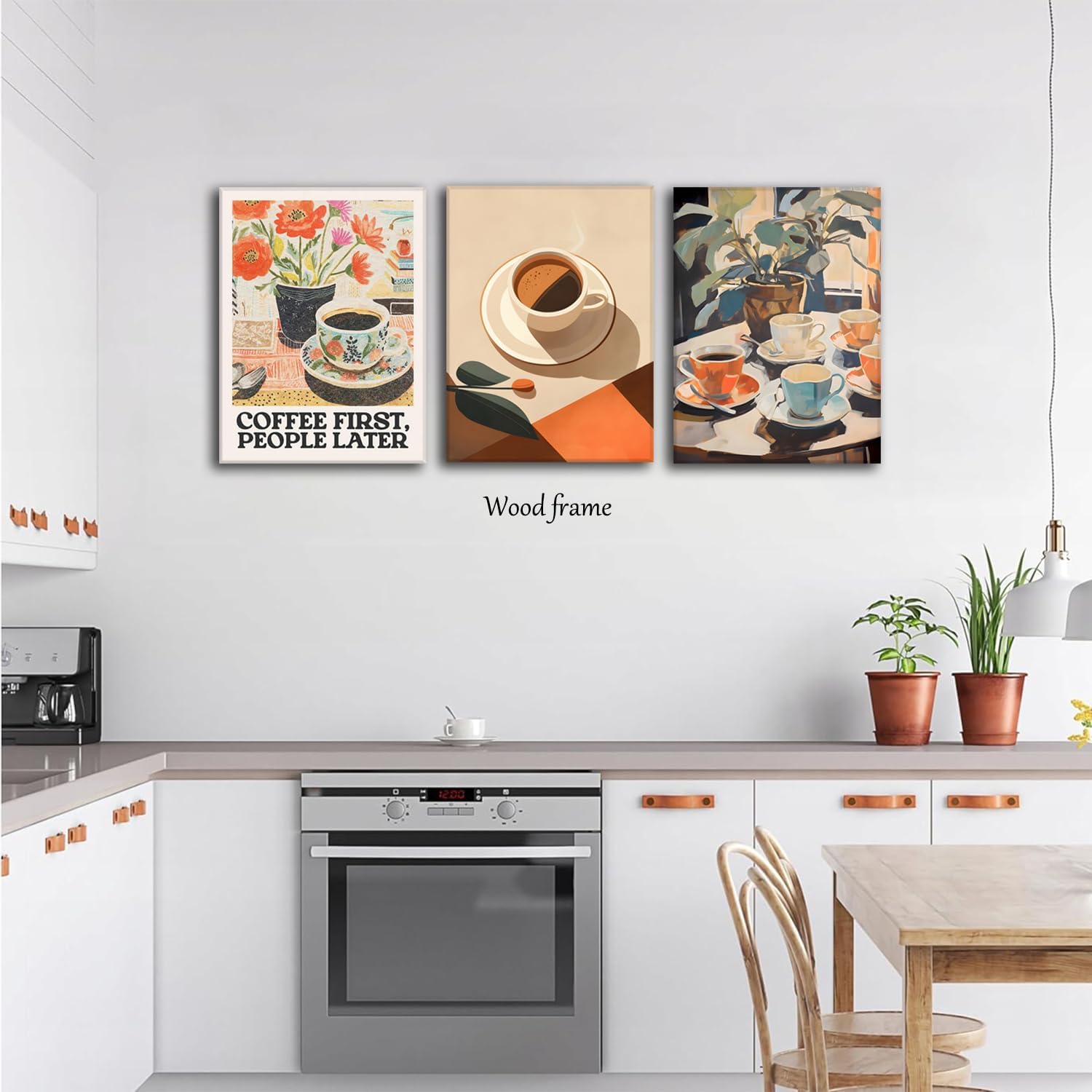 Vintage Coffee Kitchen Canvas Wall Art Set of 3, Fashion Aesthetic Flowers Espresso Poster Picture, Simple Travel Drinks Wall Decor Painting Prints for Dining Room Cafe Bar 12x16 Inch Framed