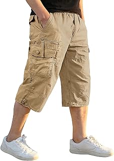 EKLENTSON Men's Casual Twill Elastic Cargo Shorts Below Knee Loose Fit Multi-Pocket Capri Long Shorts Price In India