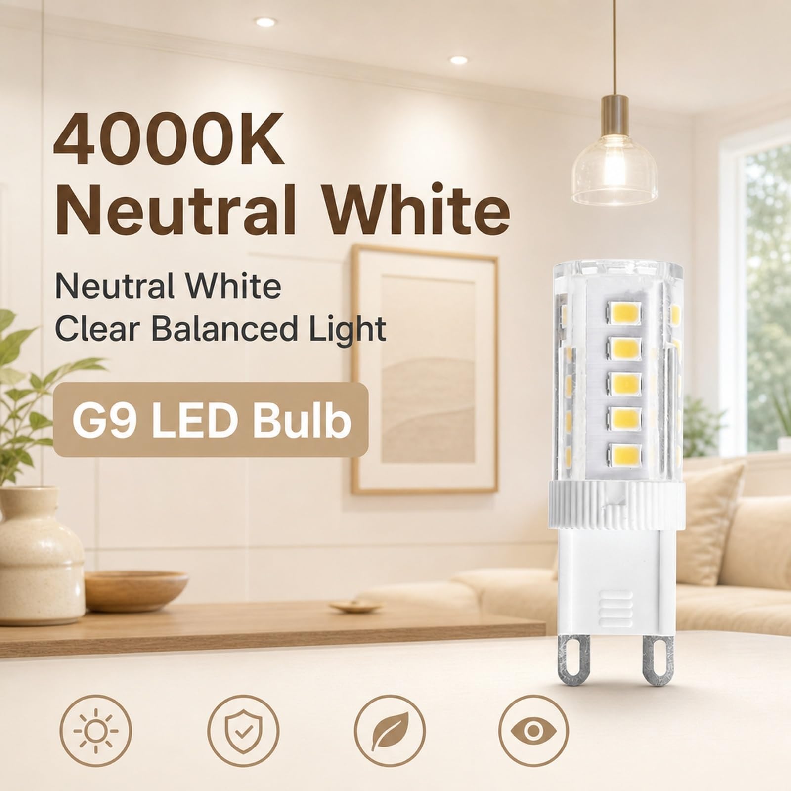 Bombilla LED G9 Luz Neutra 4000K 3W/5W/6W Reemplazo Halógeno Alta Luminosidad Sin Parpadeo CRI>80 para Dormitorio Salón Cocina Pasillo No Regulable Pack de 6(3W)
