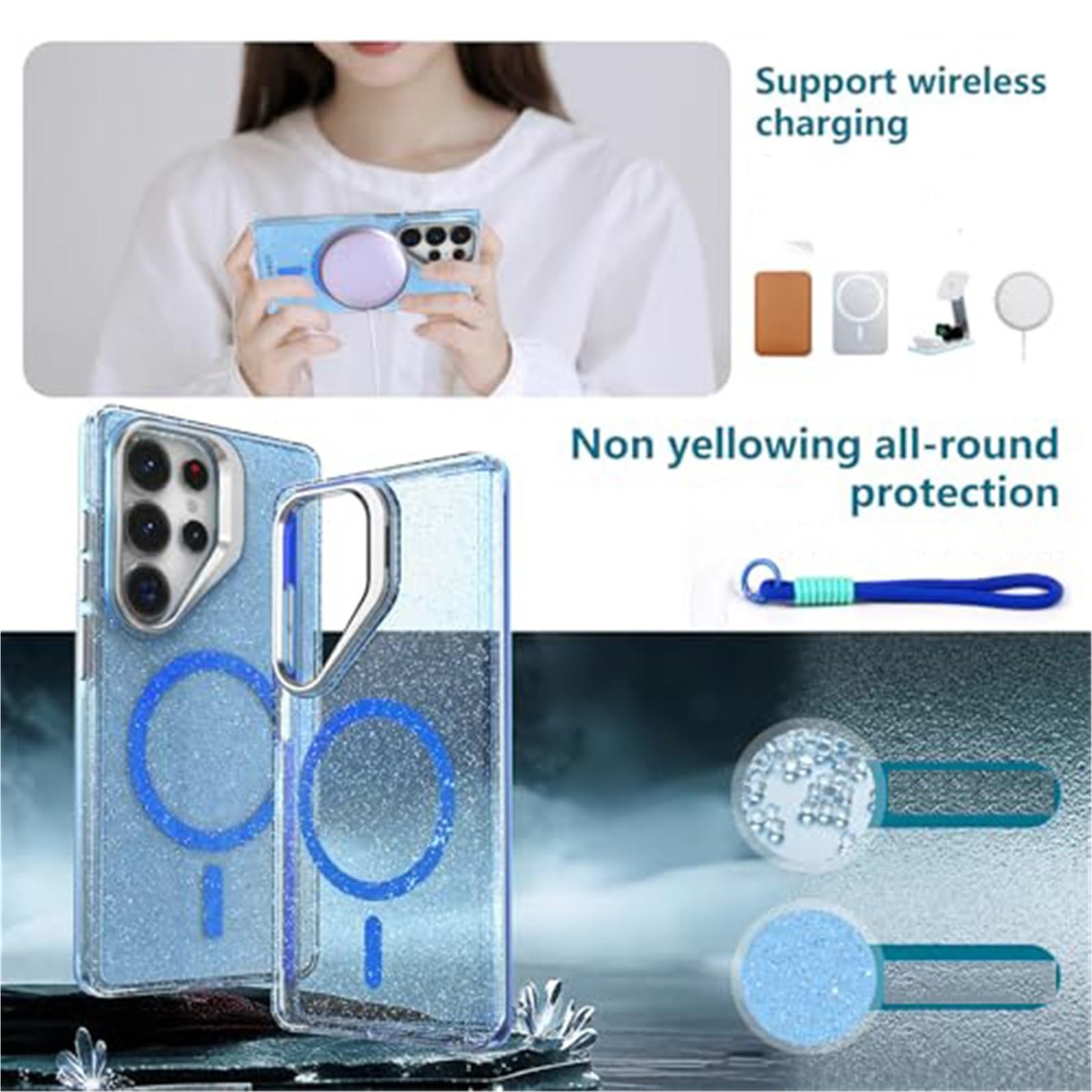 Etui do Samsung Galaxy S26 Ultra/S26 Plus/S26, przezroczysta obudowa z nieżółknącą powłoką bezprzewodowego ładowania (fioletowy, S26 Plus)