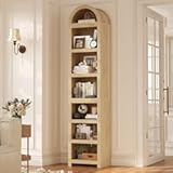 76" Tall Narrow Arched Bookcase,7-Teir Mid-Century Modern Bookshelf,Adjustable Shelves offering More Storage Space for Living Room,Kitchen,Home Office,Oak