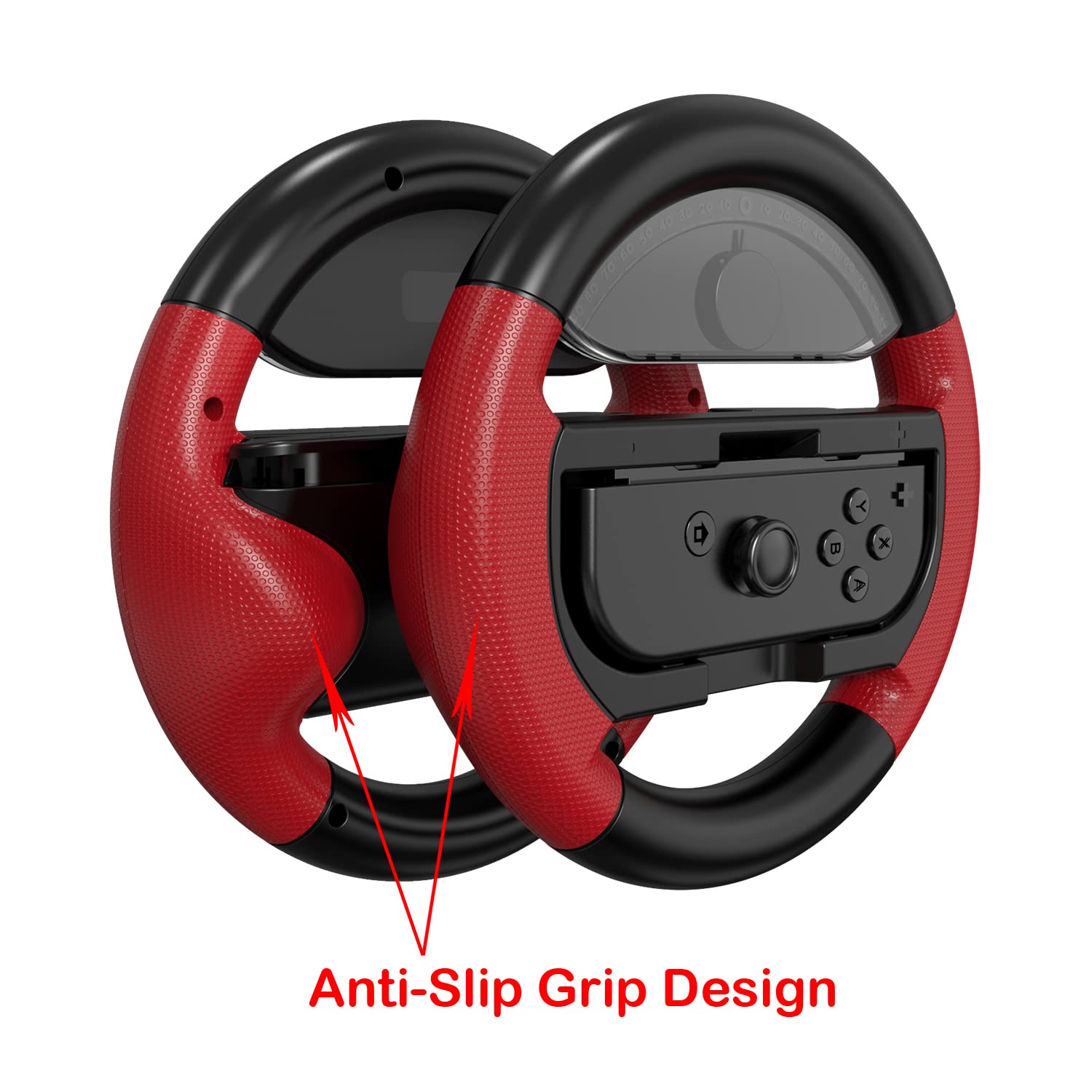 COODIO Volante Pro Switch, Volante Joy-Con, Grip Cómodo Volante de Carreras para Mario Kart 8 Deluxe / Nintendo Switch & Versión OLED, / Rojo (Pack de 2) - 4